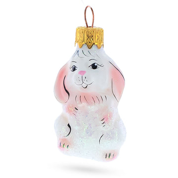 Bunny with Pink Ears Mini Glass Christmas Ornament