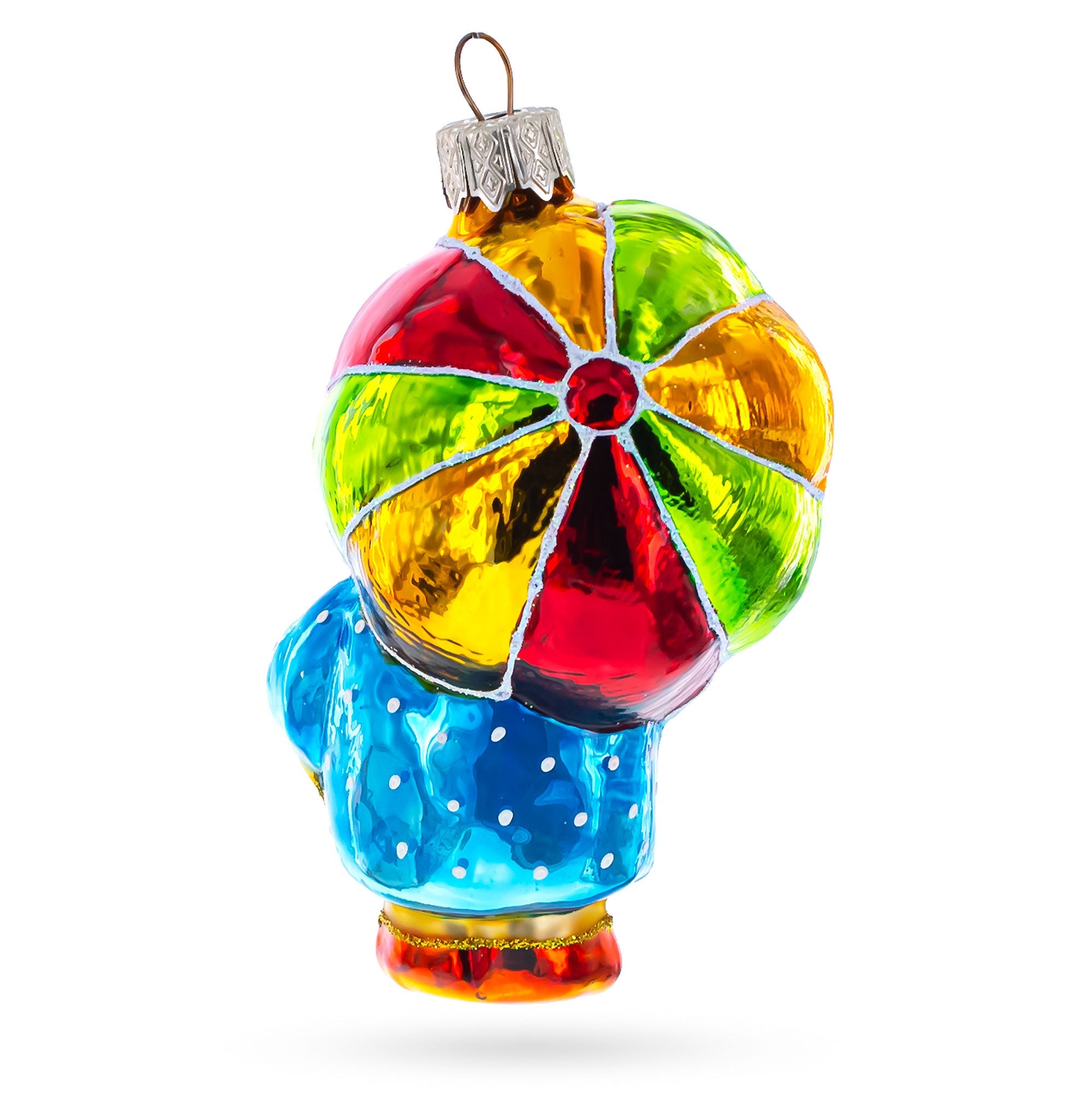 Duckling Wearing Raincoat with Umbrella Glass Christmas Ornament
