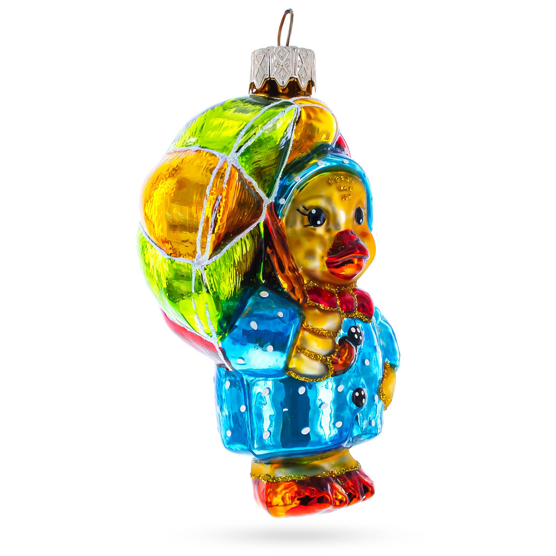 Duckling Wearing Raincoat with Umbrella Glass Christmas Ornament
