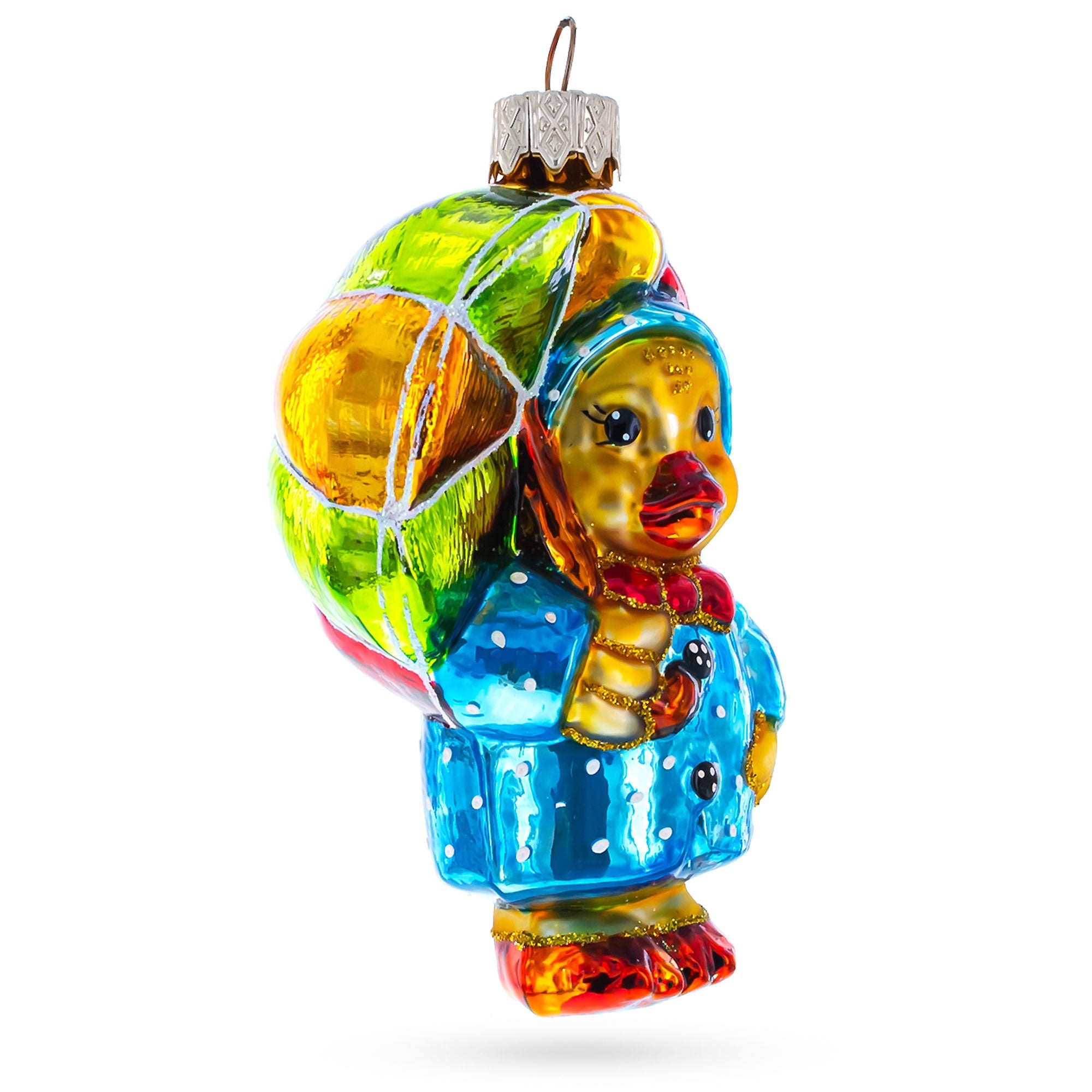 Duckling Wearing Raincoat with Umbrella Glass Christmas Ornament