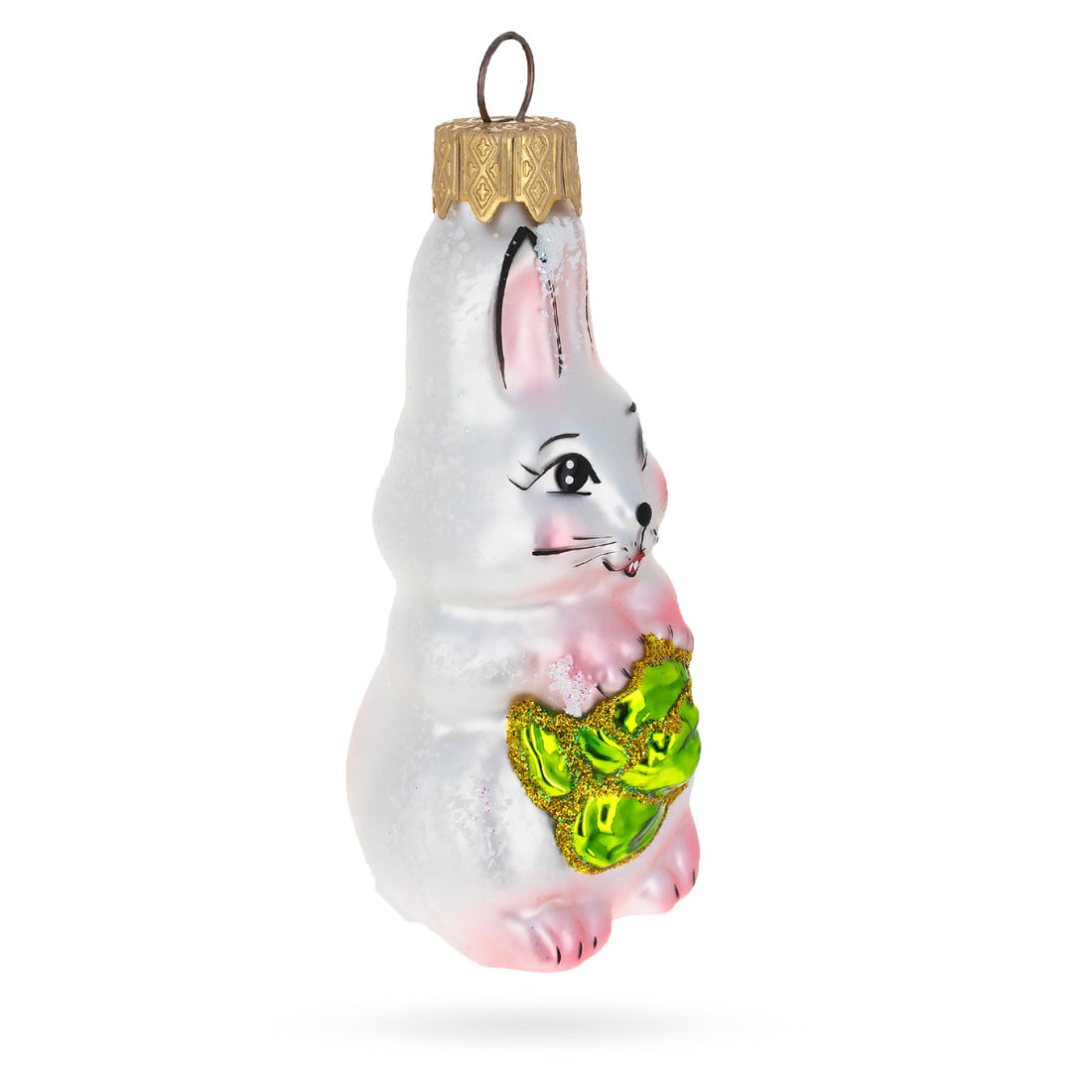 Bunny with Cabbage Glass Christmas Ornament