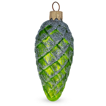 Green Pinecone with Silver Glitter Glass Christmas Ornament