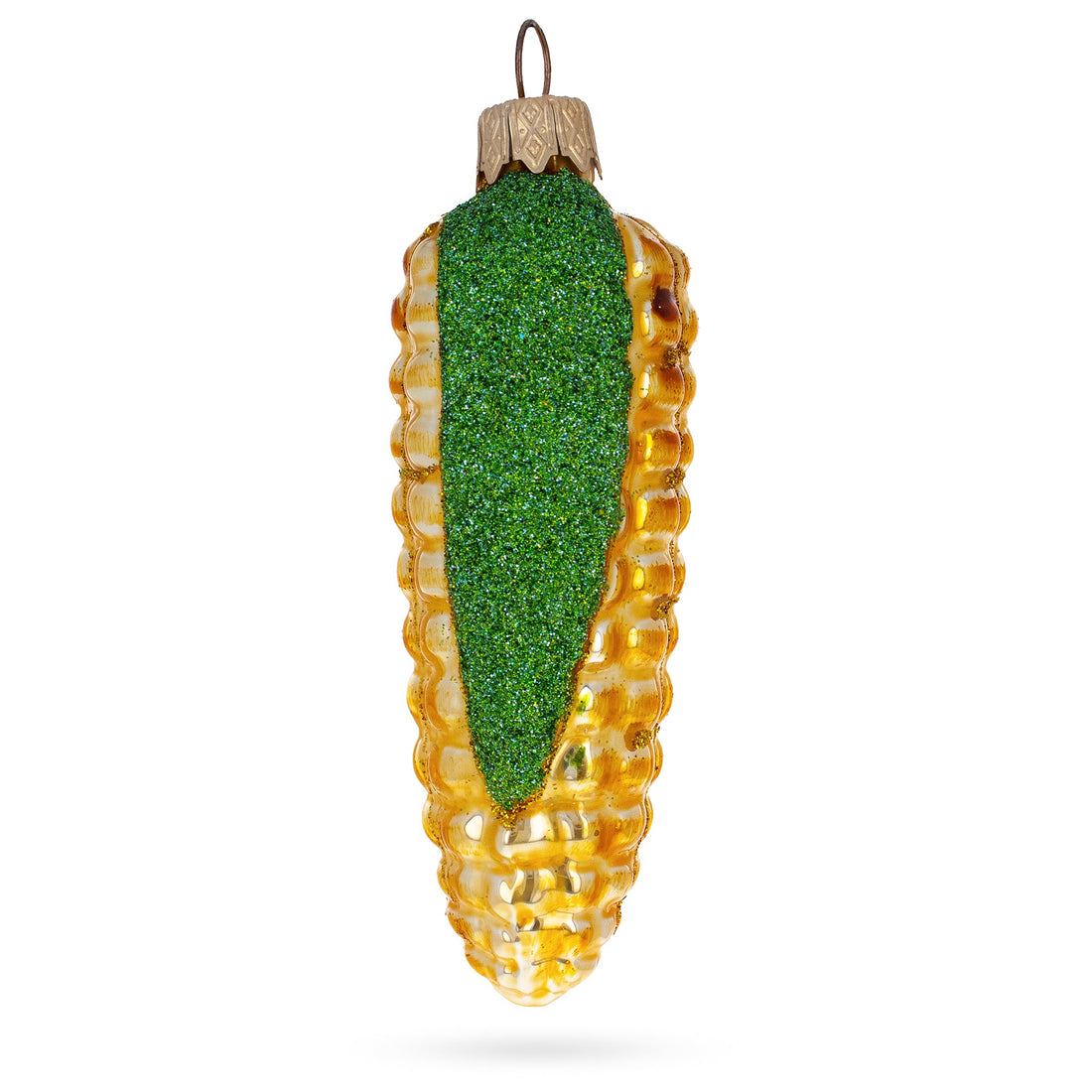 Corn Cob with Glossy Finish and Glitter Husk Glass Christmas Ornament
