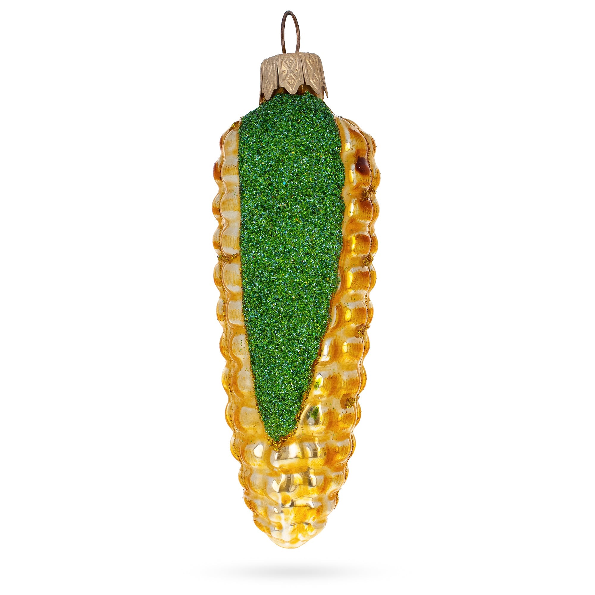 Corn Cob with Glossy Finish and Glitter Husk Glass Christmas Ornament