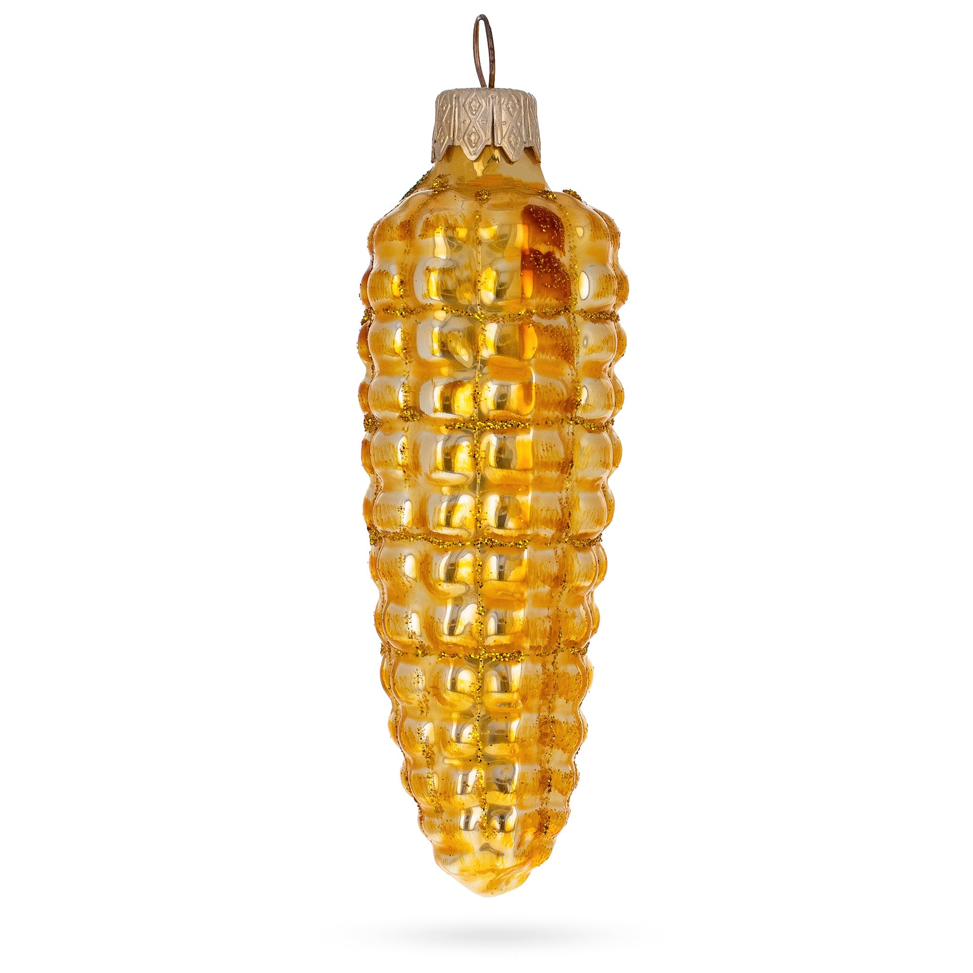 Corn Cob with Glossy Finish and Glitter Husk Glass Christmas Ornament