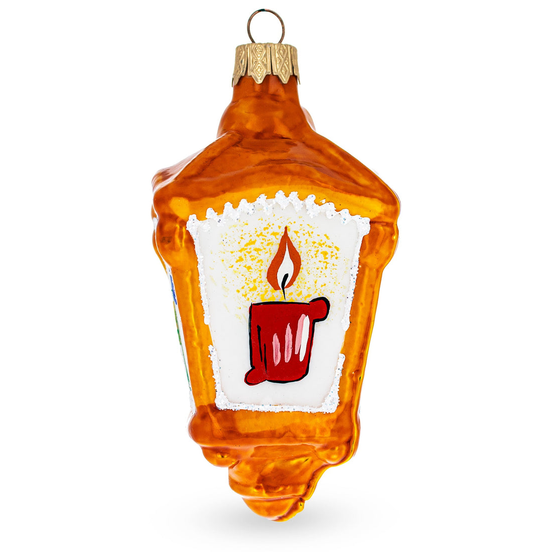 Lantern with Pine Branch Glass Christmas Ornament