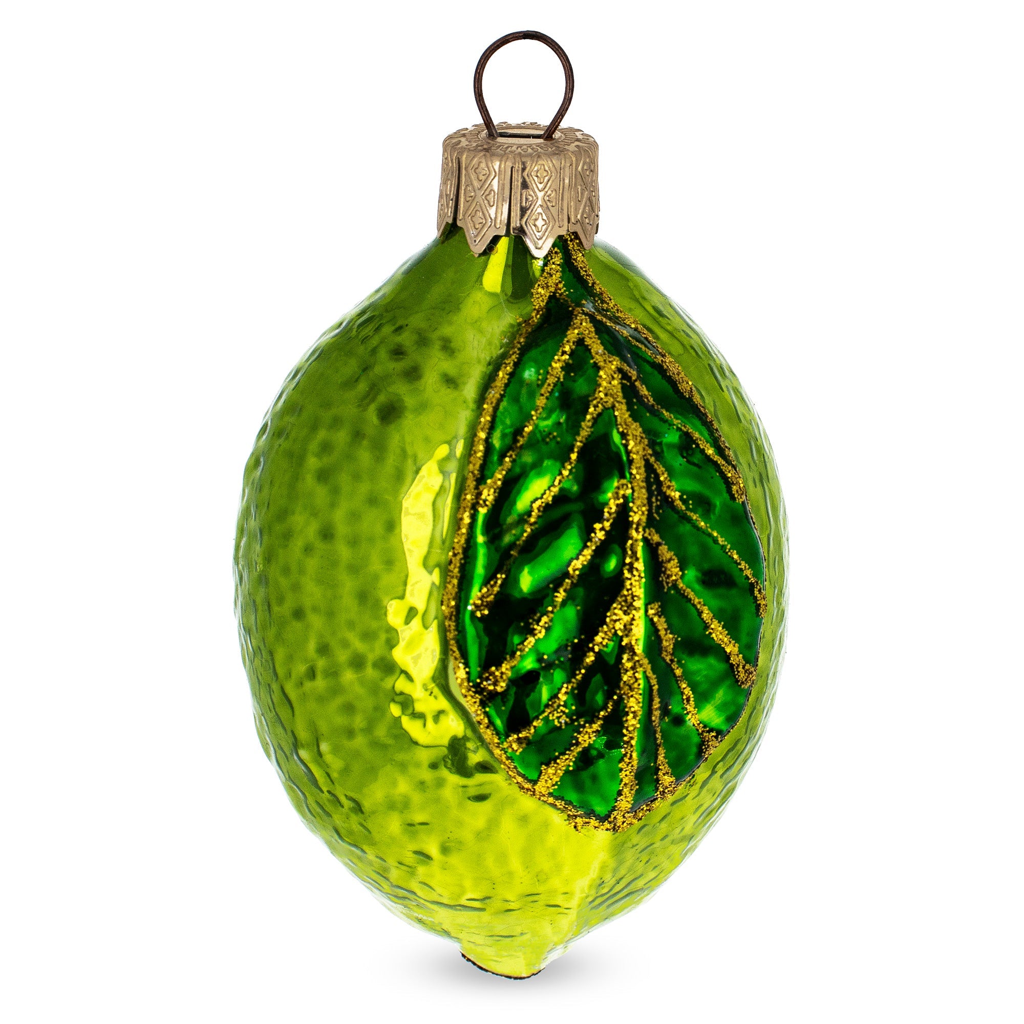 Lime with Shiny Leaf Glass Christmas Ornament