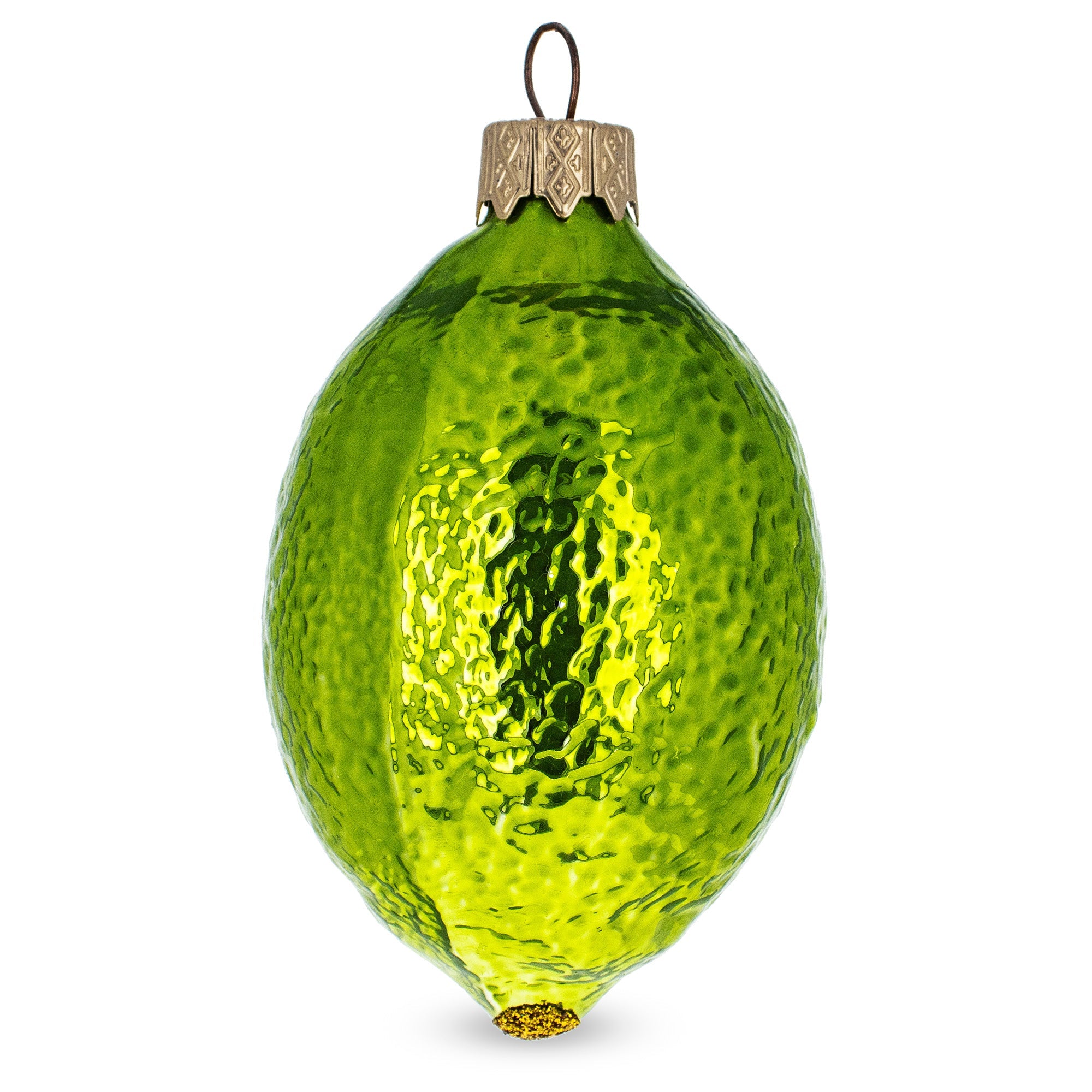 Lime with Shiny Leaf Glass Christmas Ornament