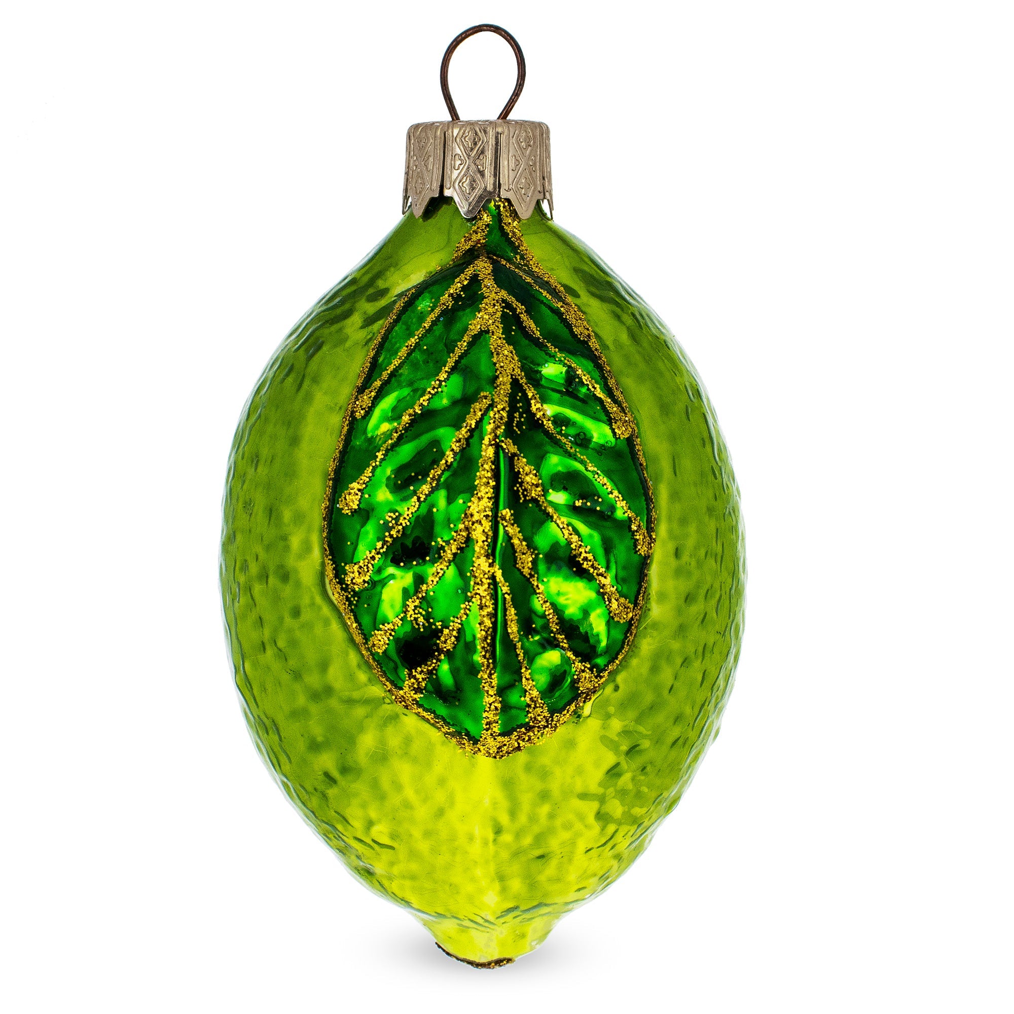 Lime with Shiny Leaf Glass Christmas Ornament