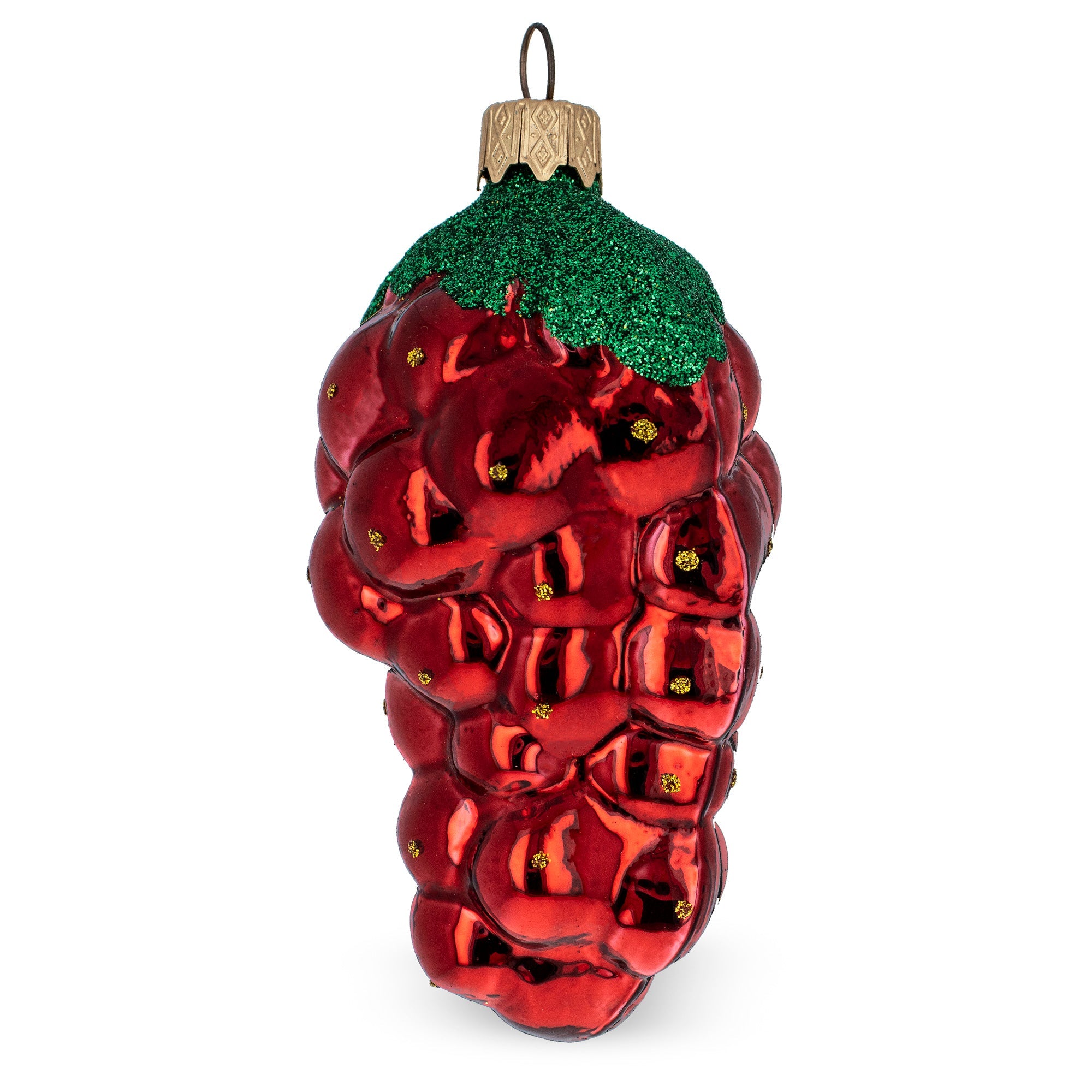 Red Grapes with Green Leaf Glass Christmas Ornament