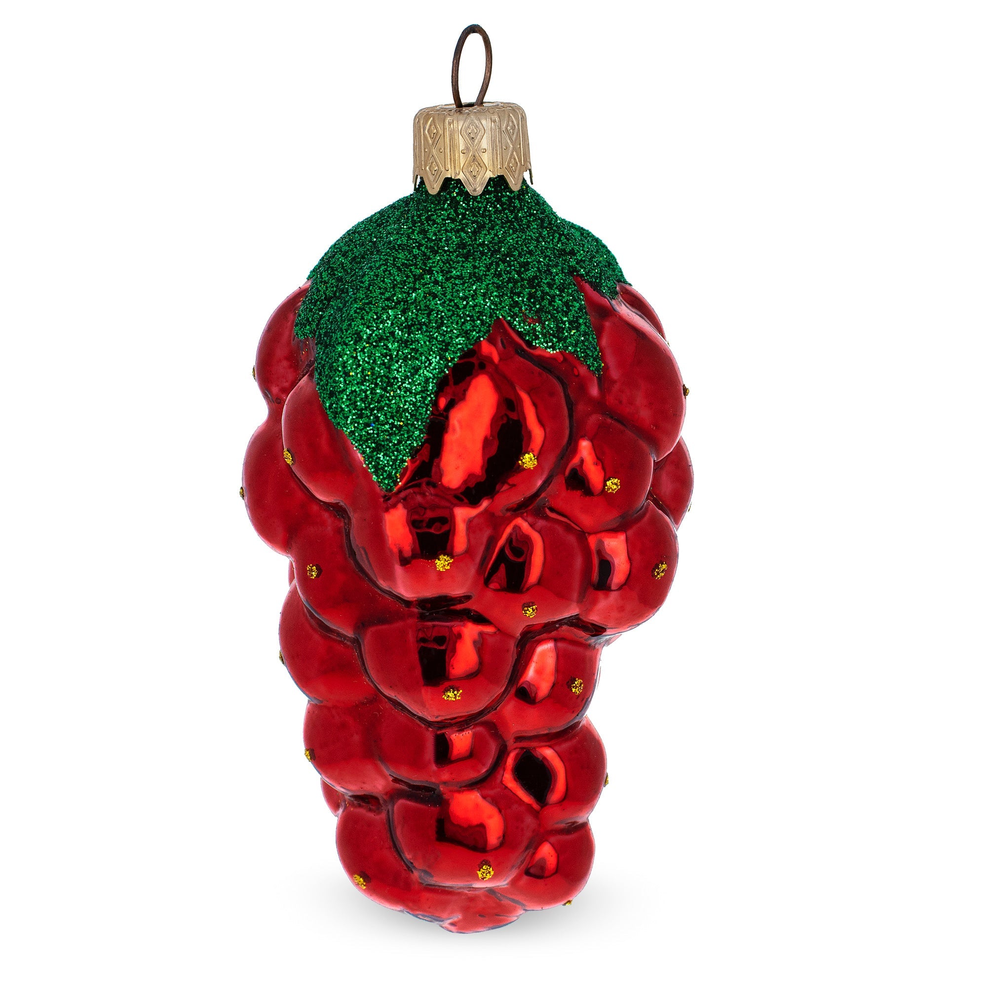 Red Grapes with Green Leaf Glass Christmas Ornament