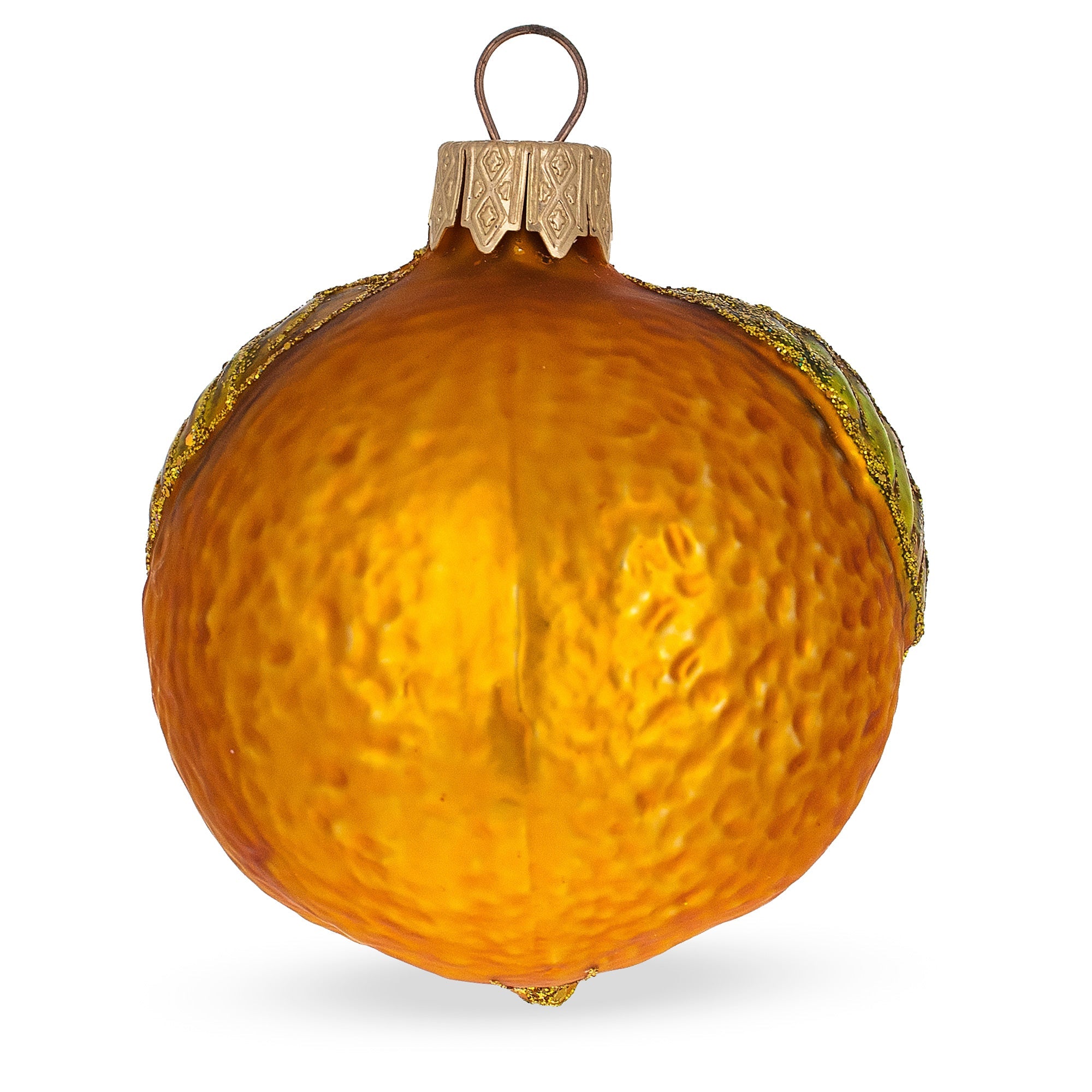 Orange with Shiny Leaf Glass Christmas Ornament 3 Inches