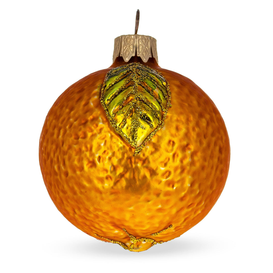 Orange with Shiny Leaf Glass Christmas Ornament 3 Inches