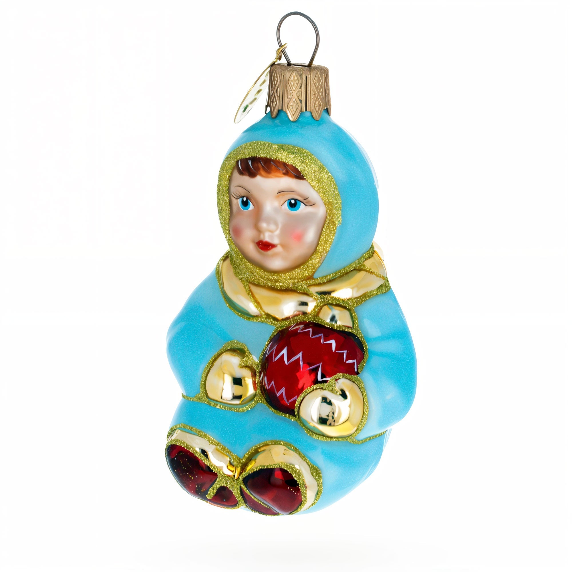 Toddler Boy in Blue Glass Christmas Ornament