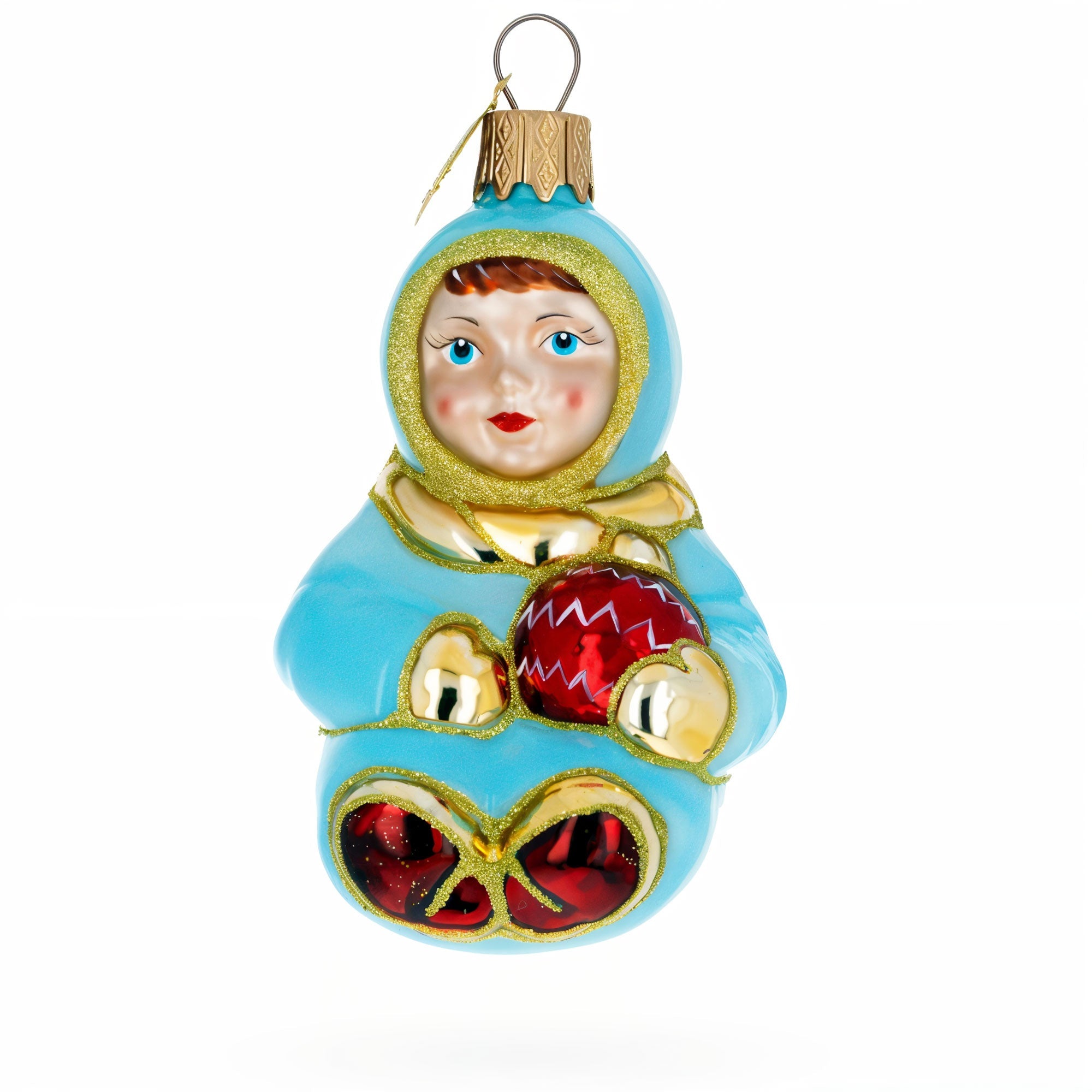 Toddler Boy in Blue Glass Christmas Ornament