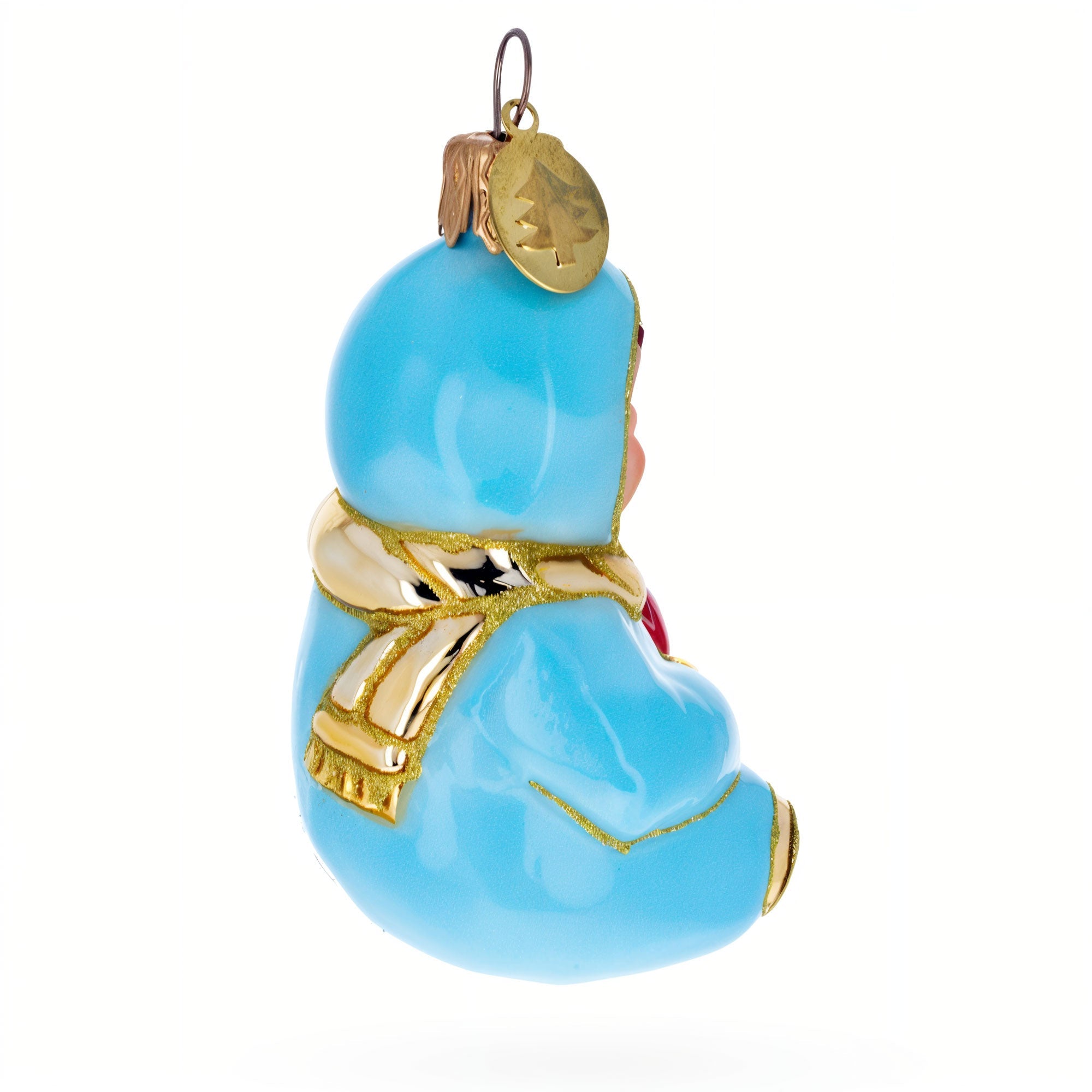 Toddler Boy in Blue Glass Christmas Ornament