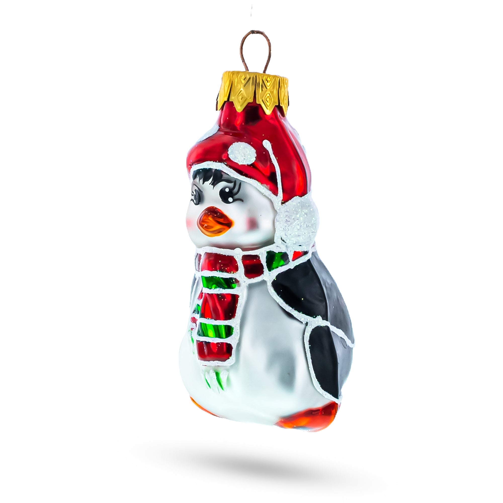 Penguin with Scarf and Hat Glass Christmas Ornament