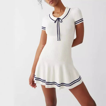 Women's New College Style Short Sleeve Striped Knitted Dress