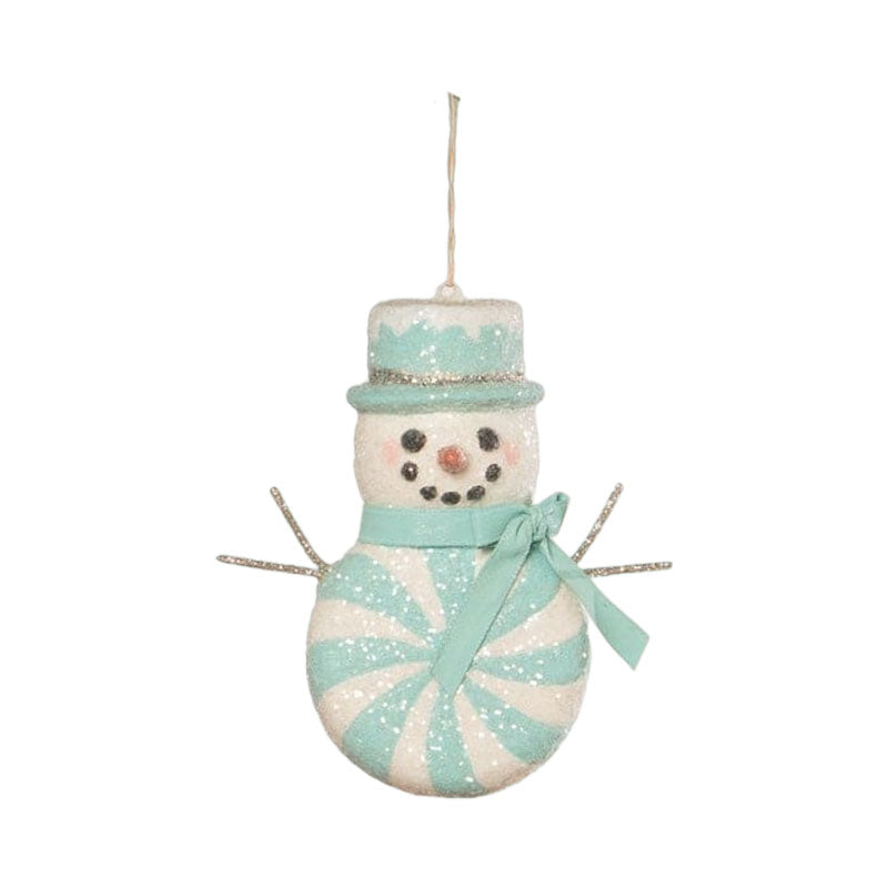 Aqua Peppermint Snowman Ornament by Bethany Lowe Designs