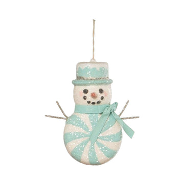 Aqua Peppermint Snowman Ornament by Bethany Lowe Designs