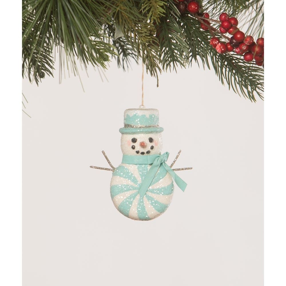 Aqua Peppermint Snowman Ornament by Bethany Lowe Designs