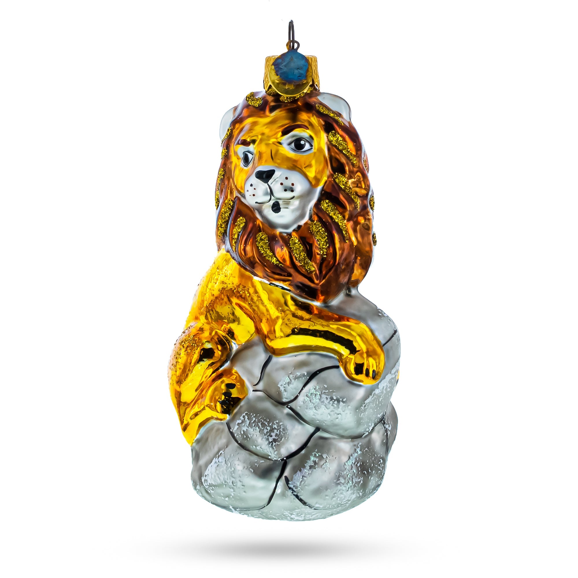 Lion on Gray Rock Glass Christmas Ornament