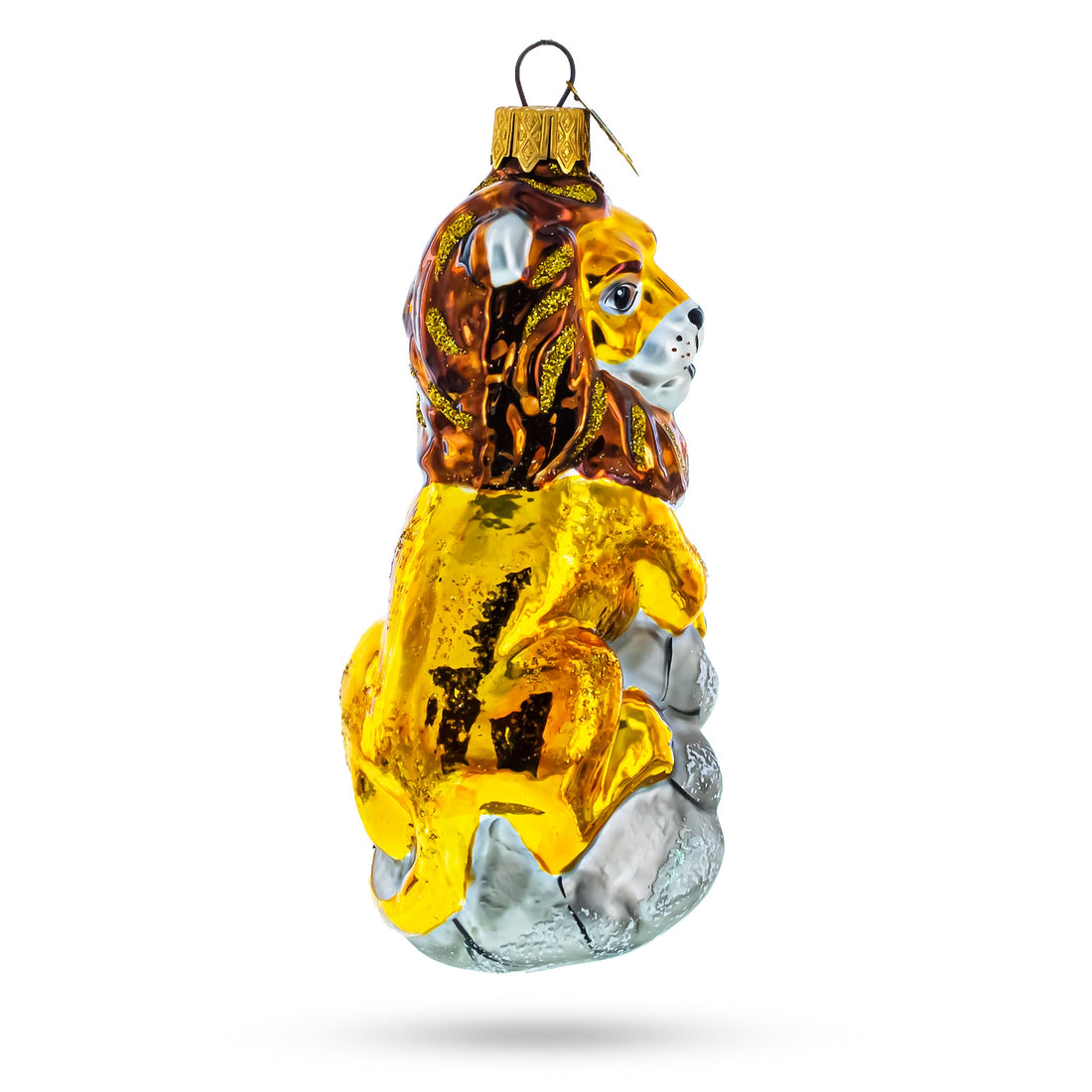 Lion on Gray Rock Glass Christmas Ornament
