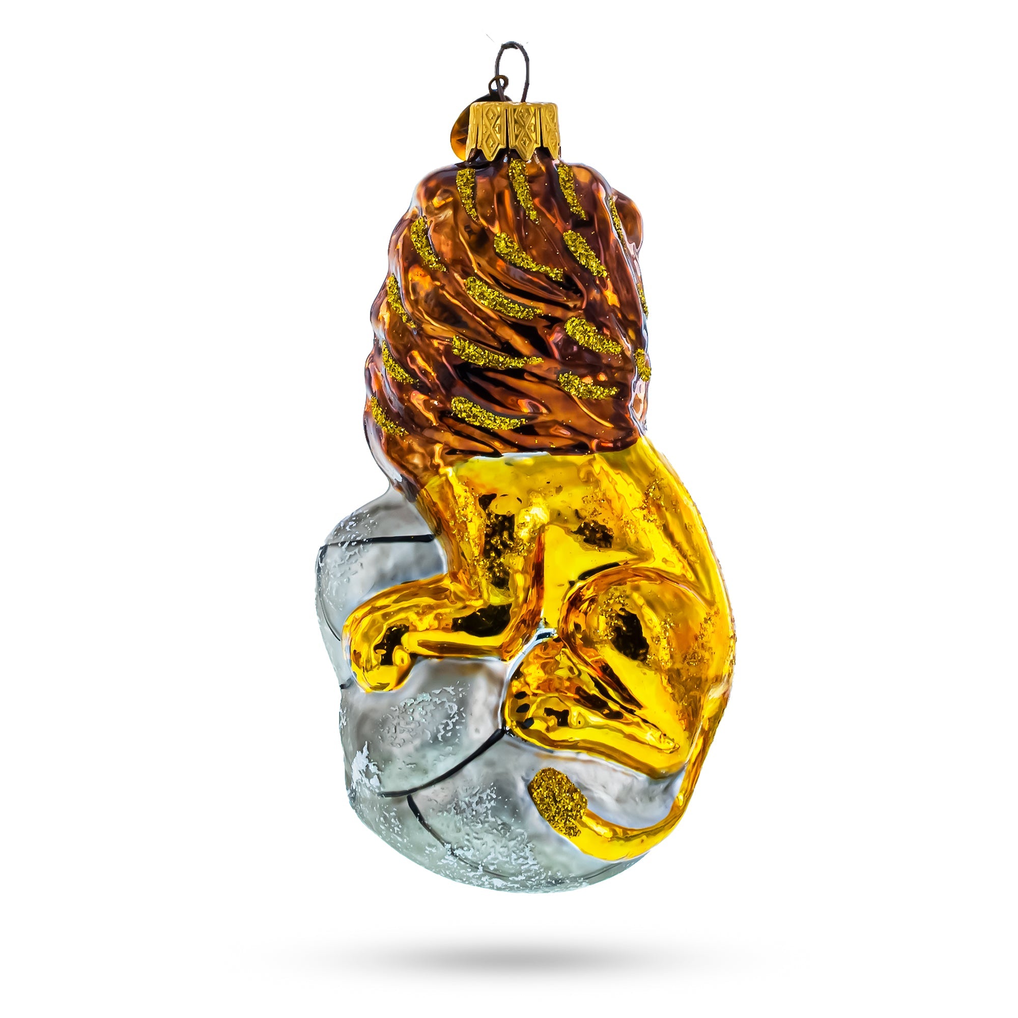 Lion on Gray Rock Glass Christmas Ornament