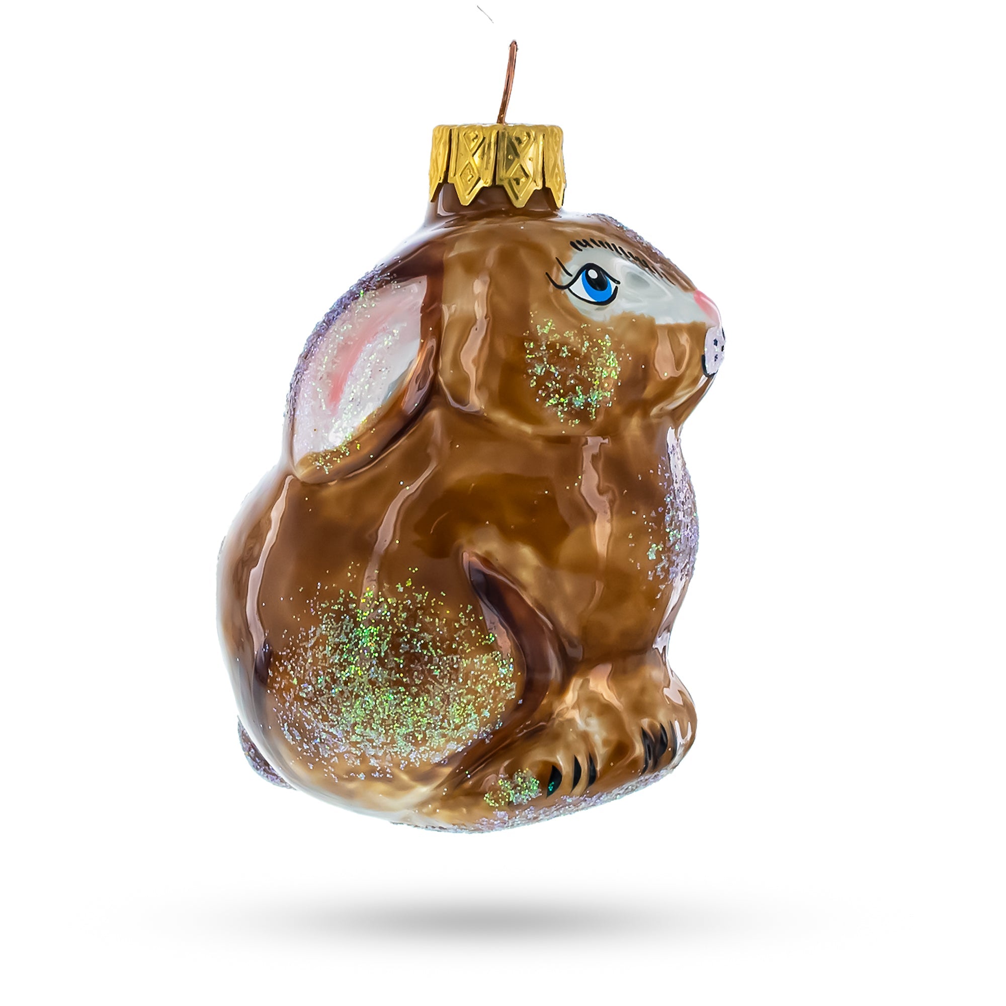 Sitting Rabbit Brown Bunny Glass Christmas Ornament