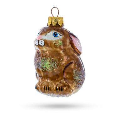 Sitting Rabbit Brown Bunny Glass Christmas Ornament