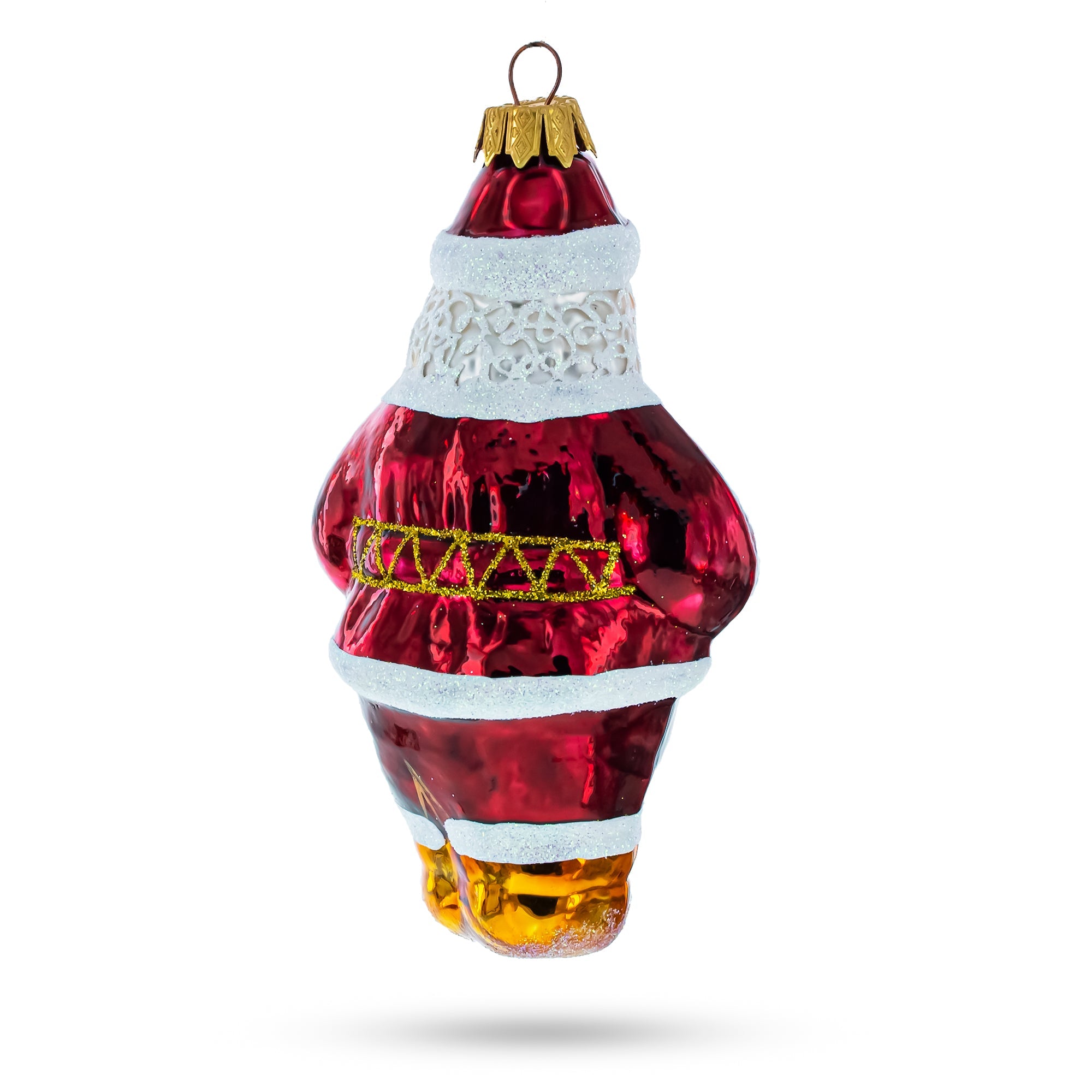 Santa with Blue Mittens Glass Christmas Ornament