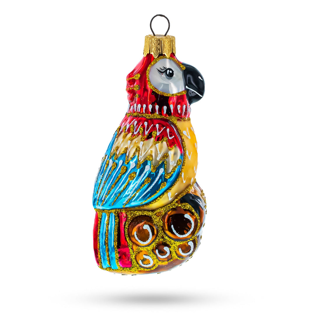 Vibrant Pirate Parrot Sitting on Barrel Stack Glass Christmas Ornament