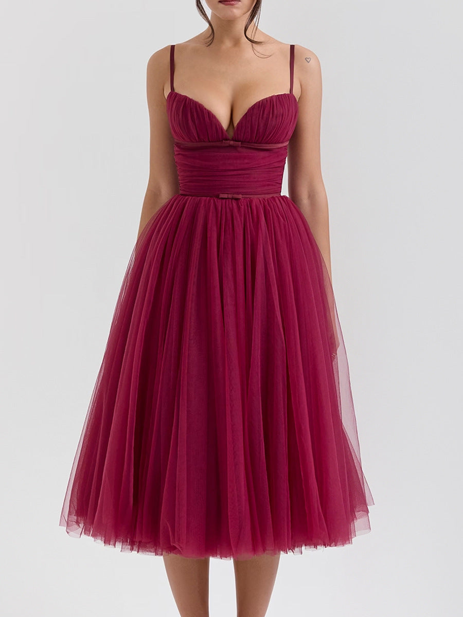 Sexy Solid Color Straps Tulle Backless Dress