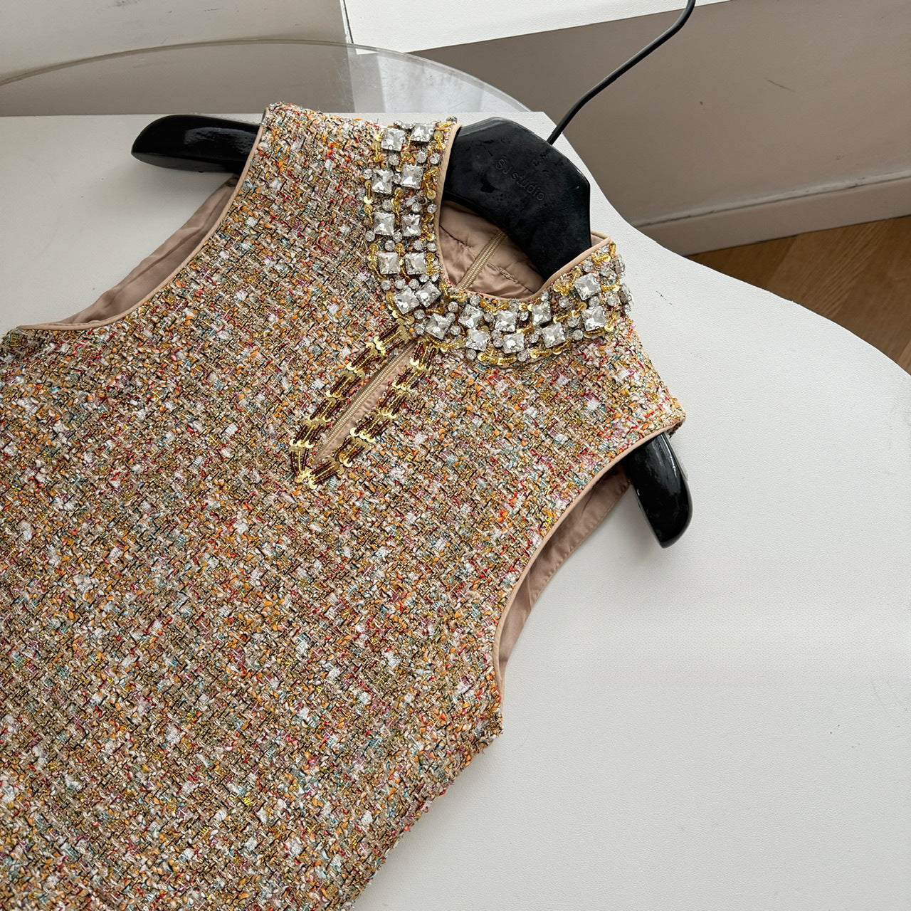 Beaded Cinched Sleeveless Dress