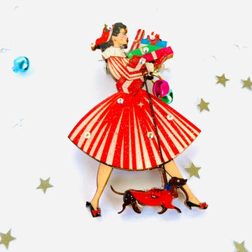 1950s Fancy CHRISTMAS Lady Brooch by Rosie Rose Parker