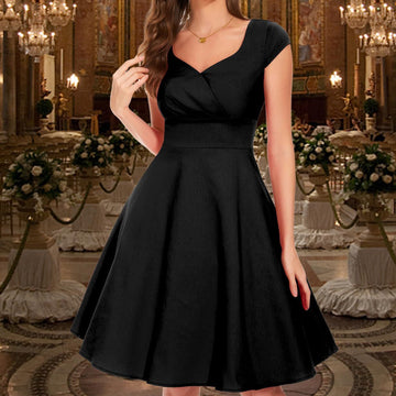 Retro Women's V-neck Half Sleeve Waist Dress