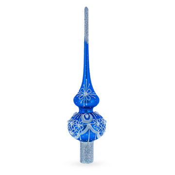 Dimensional White Pearls on Blue Glass Christmas Tree Topper 11 Inches