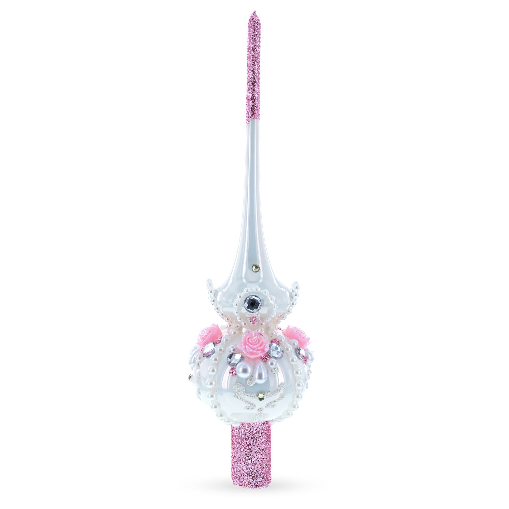 Dimensional Roses on Champagne Glass Christmas Tree Topper 11 Inches