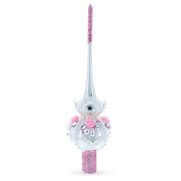 Dimensional Roses on Champagne Glass Christmas Tree Topper 11 Inches