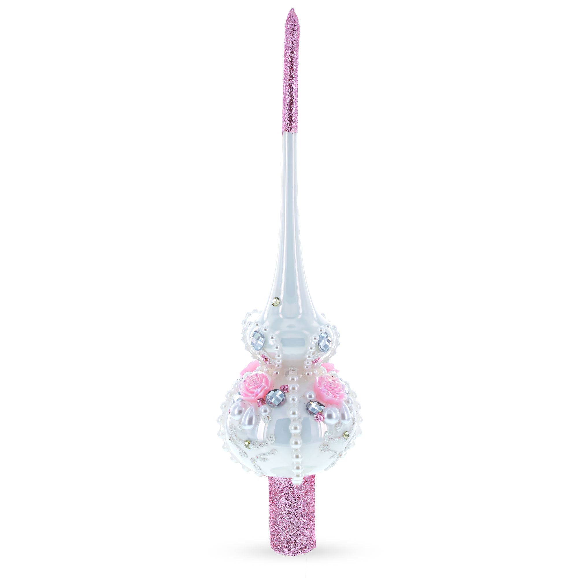 Dimensional Roses on Champagne Glass Christmas Tree Topper 11 Inches