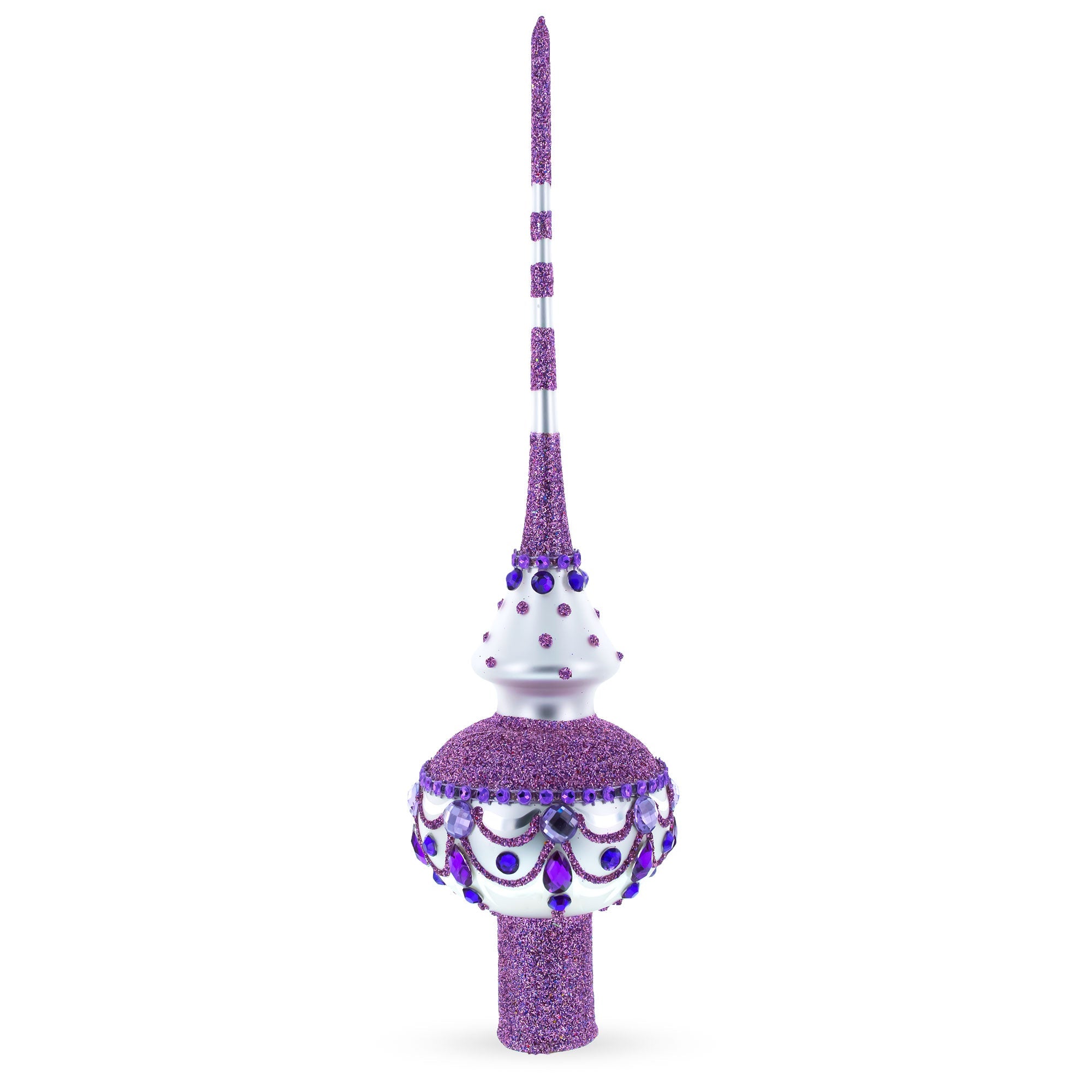 Jeweled Purple Chandelier on White Glass Christmas Tree Topper 11 Inches