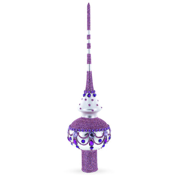Jeweled Purple Chandelier on White Glass Christmas Tree Topper 11 Inches