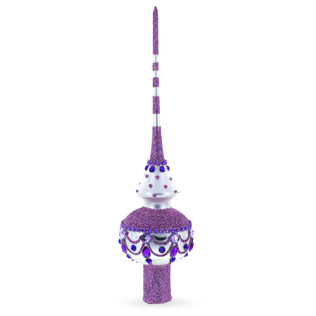Jeweled Purple Chandelier on White Glass Christmas Tree Topper 11 Inches