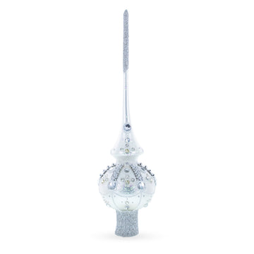 White Jewels on Silver Glass Christmas Tree Topper 11 Inches