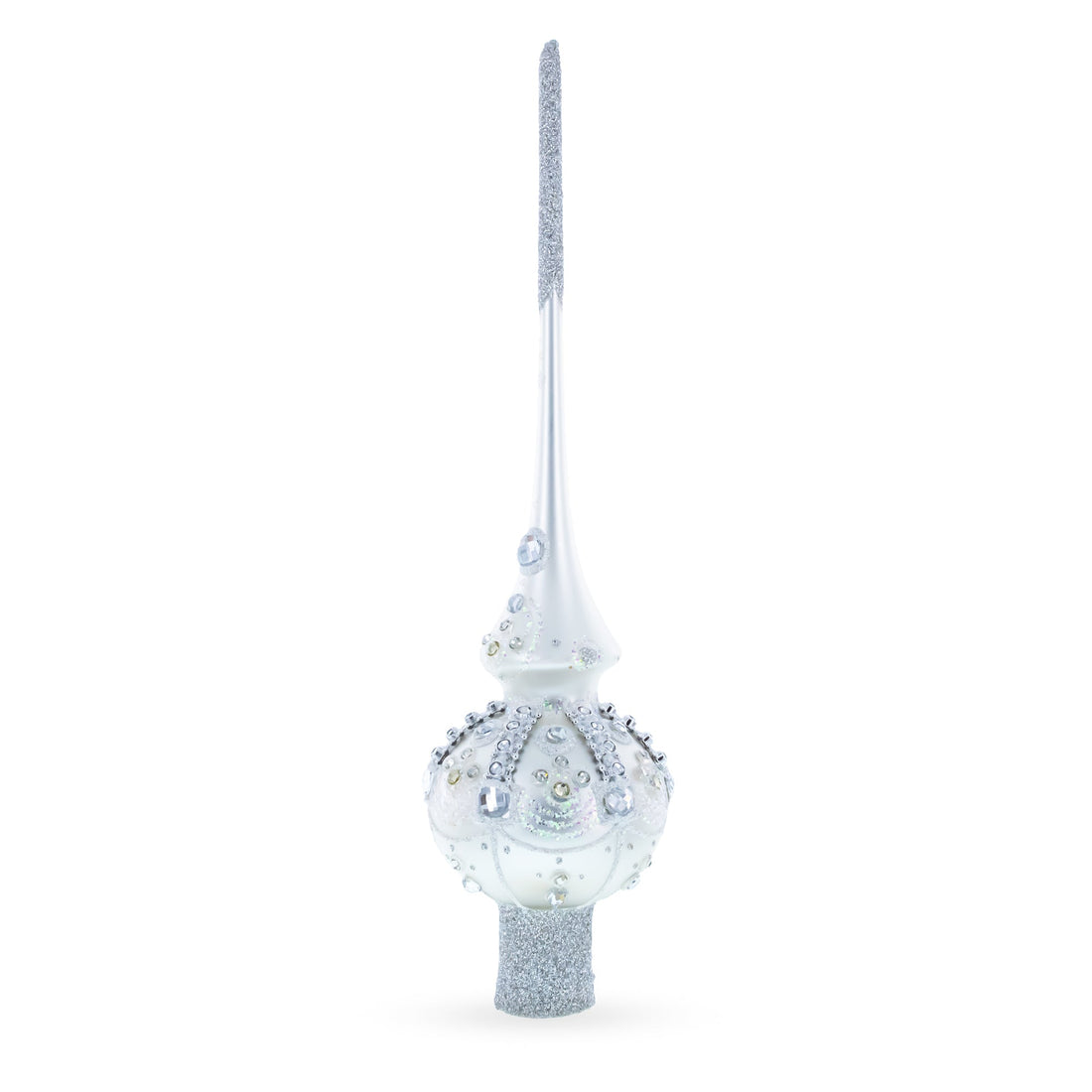 White Jewels on Silver Glass Christmas Tree Topper 11 Inches