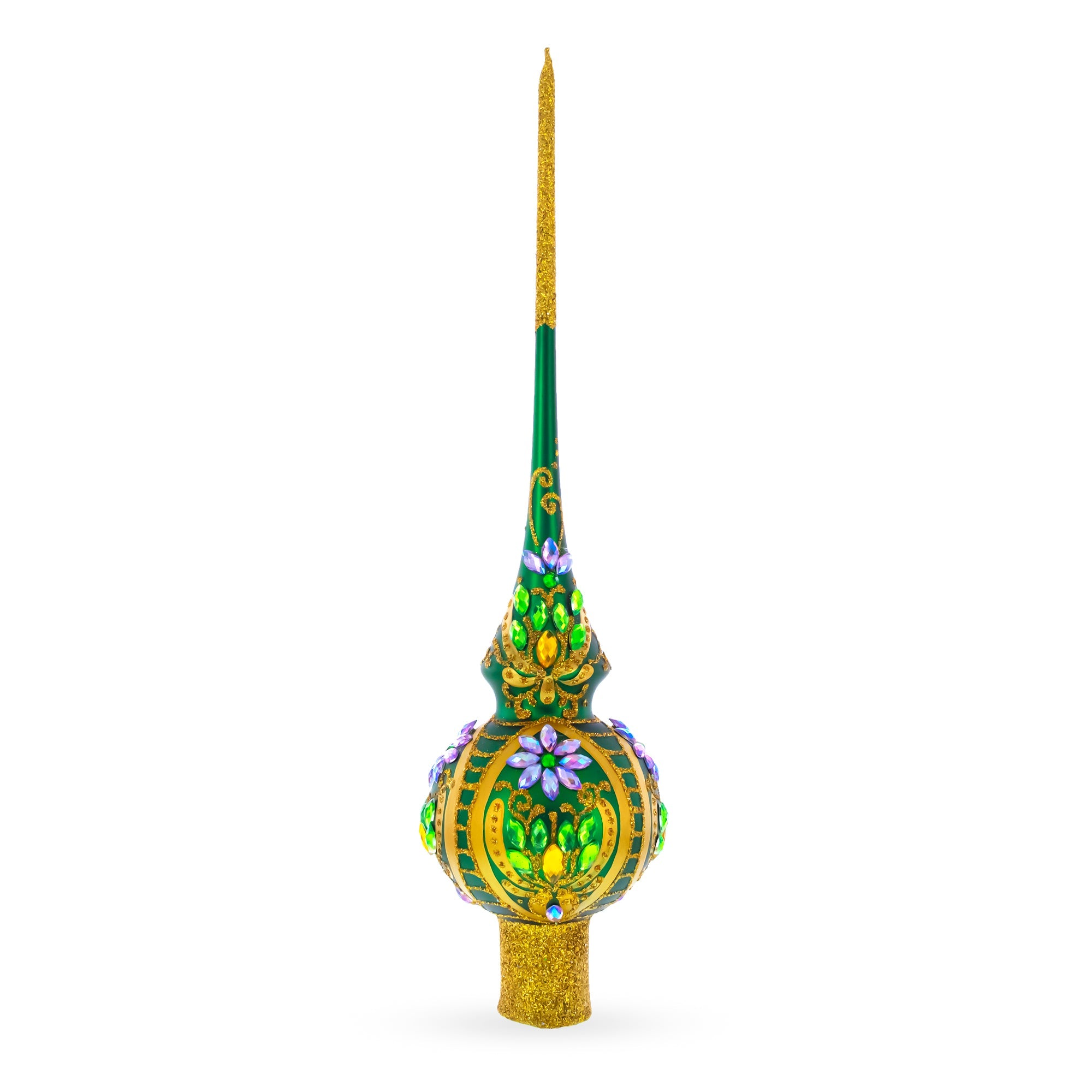 Enchanted Emerald Jeweled Green Glass Christmas Tree Topper 11 Inches