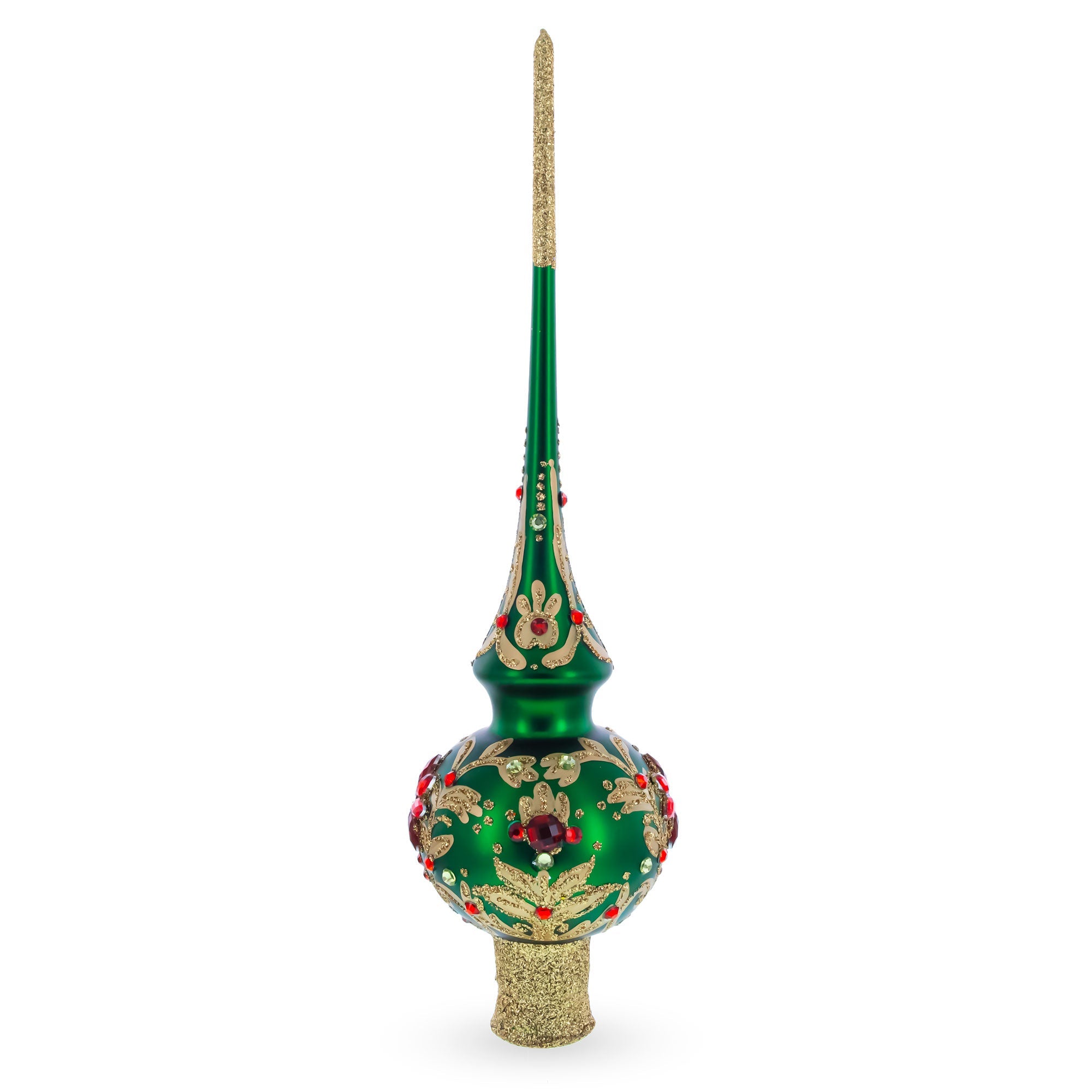 Regal Emerald & Red Glass Christmas Tree Topper 11 Inches