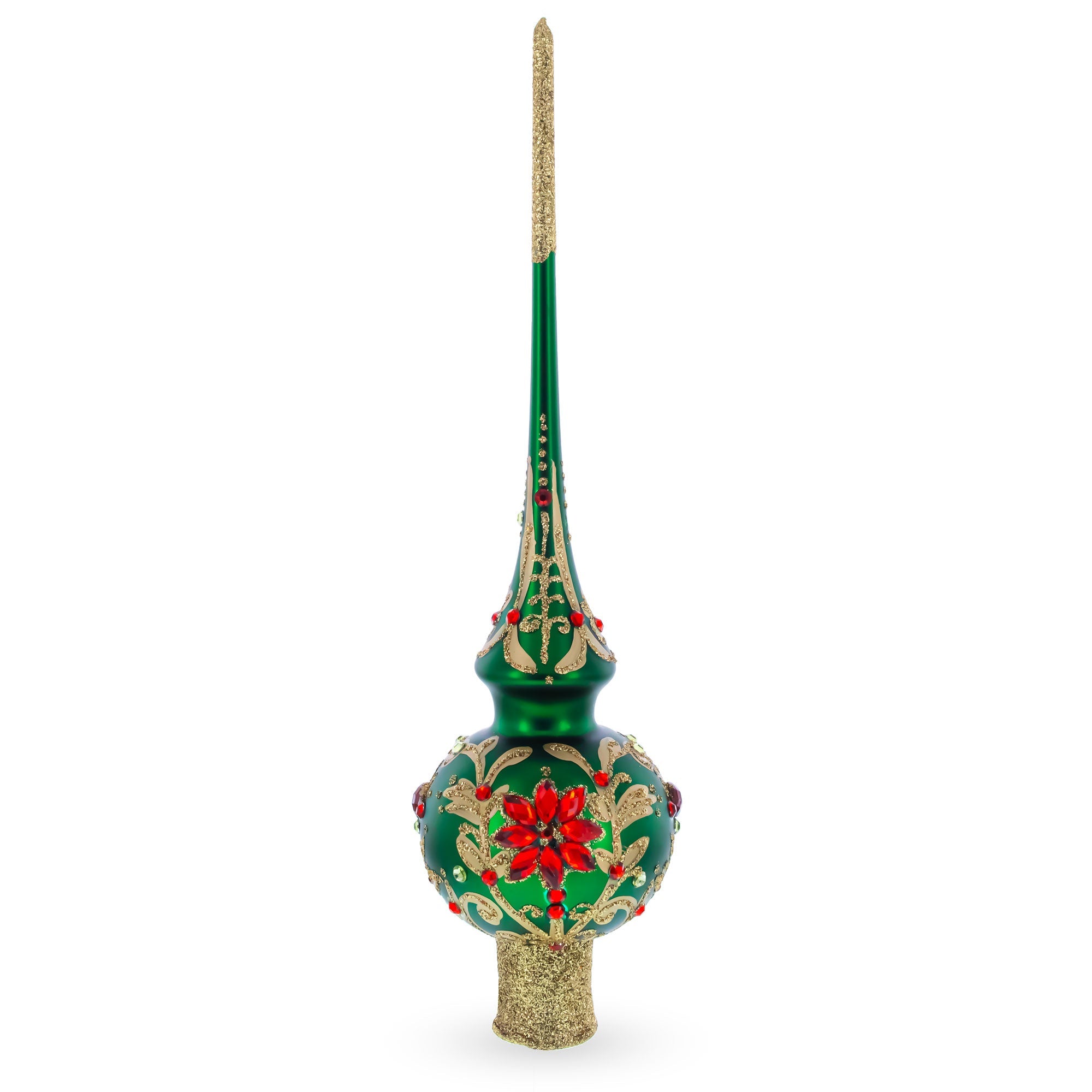 Regal Emerald & Red Glass Christmas Tree Topper 11 Inches