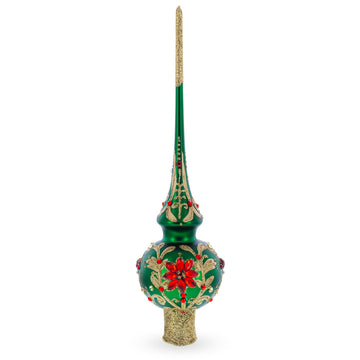 Regal Emerald & Red Glass Christmas Tree Topper 11 Inches