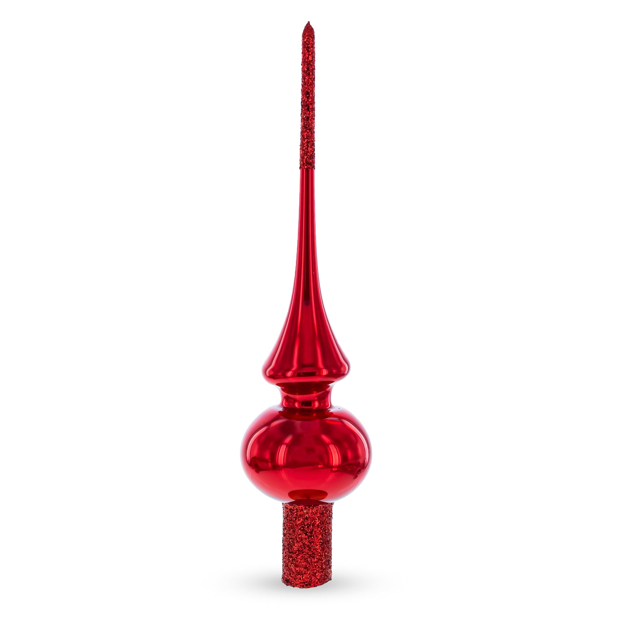 Glossy Red with Sparkling Top Glass Christmas Tree Topper 11 Inches